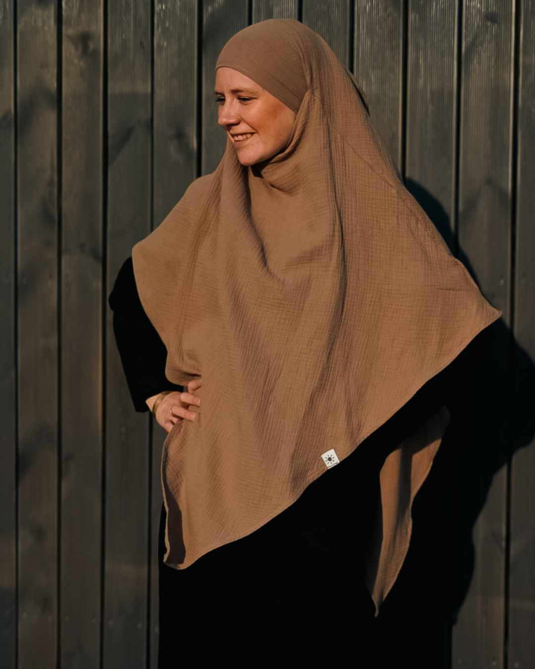 Muslin Khimar van biologisch katoen taupe