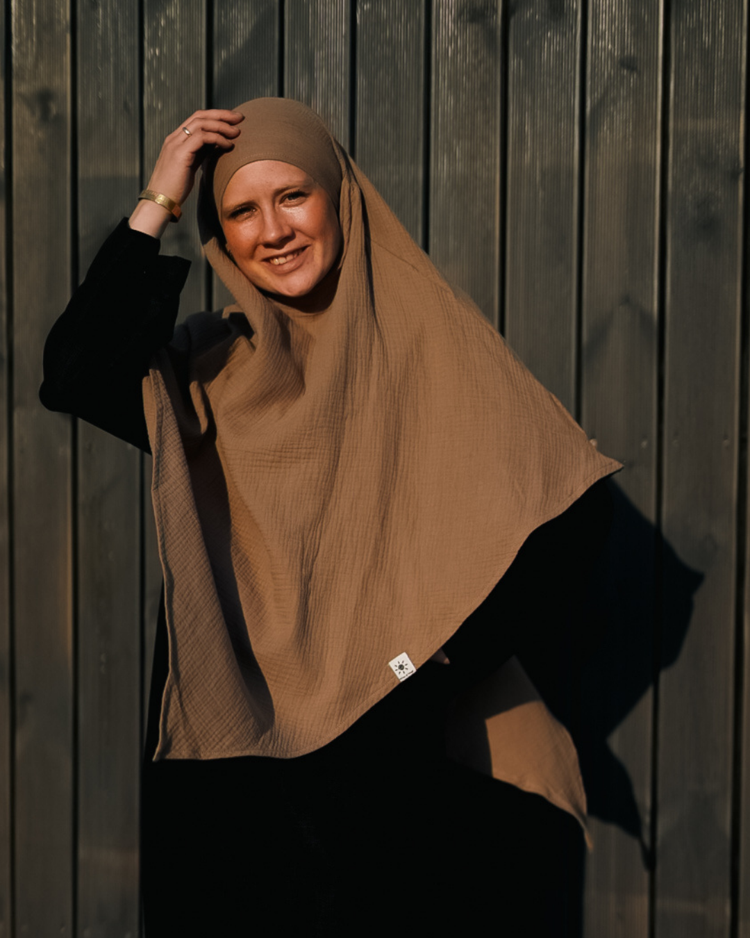 Muslin Khimar van biologisch katoen taupe
