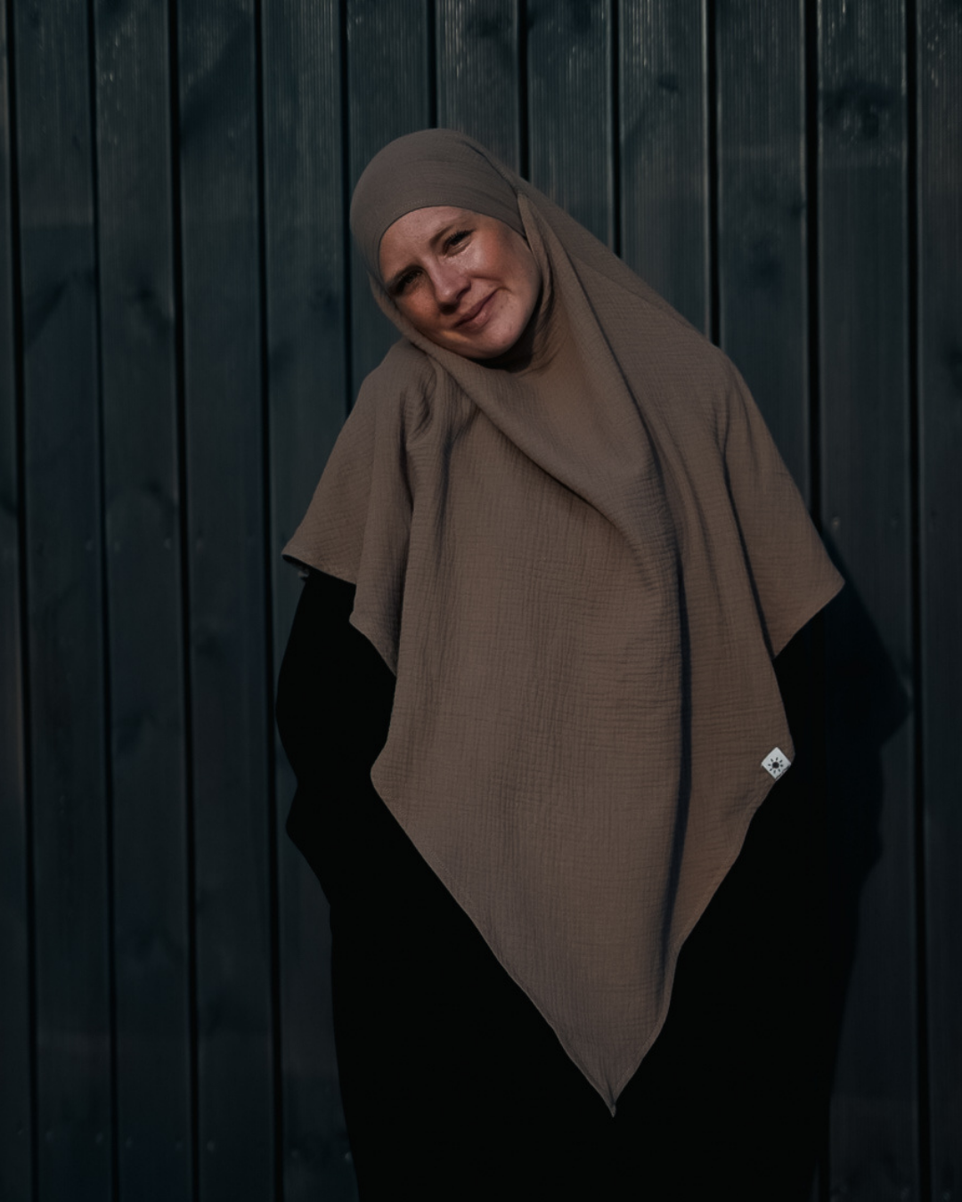 Muslin Khimar van biologisch katoen taupe