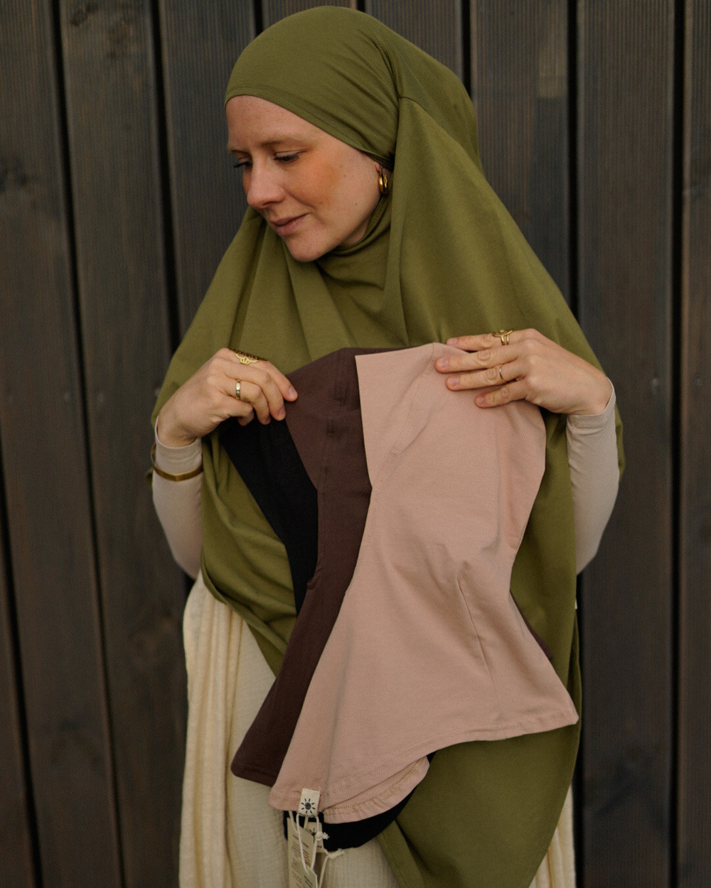 Set van 3 Ninja-bonnets - biologisch katoen - zwart, licht taupe, chocolade