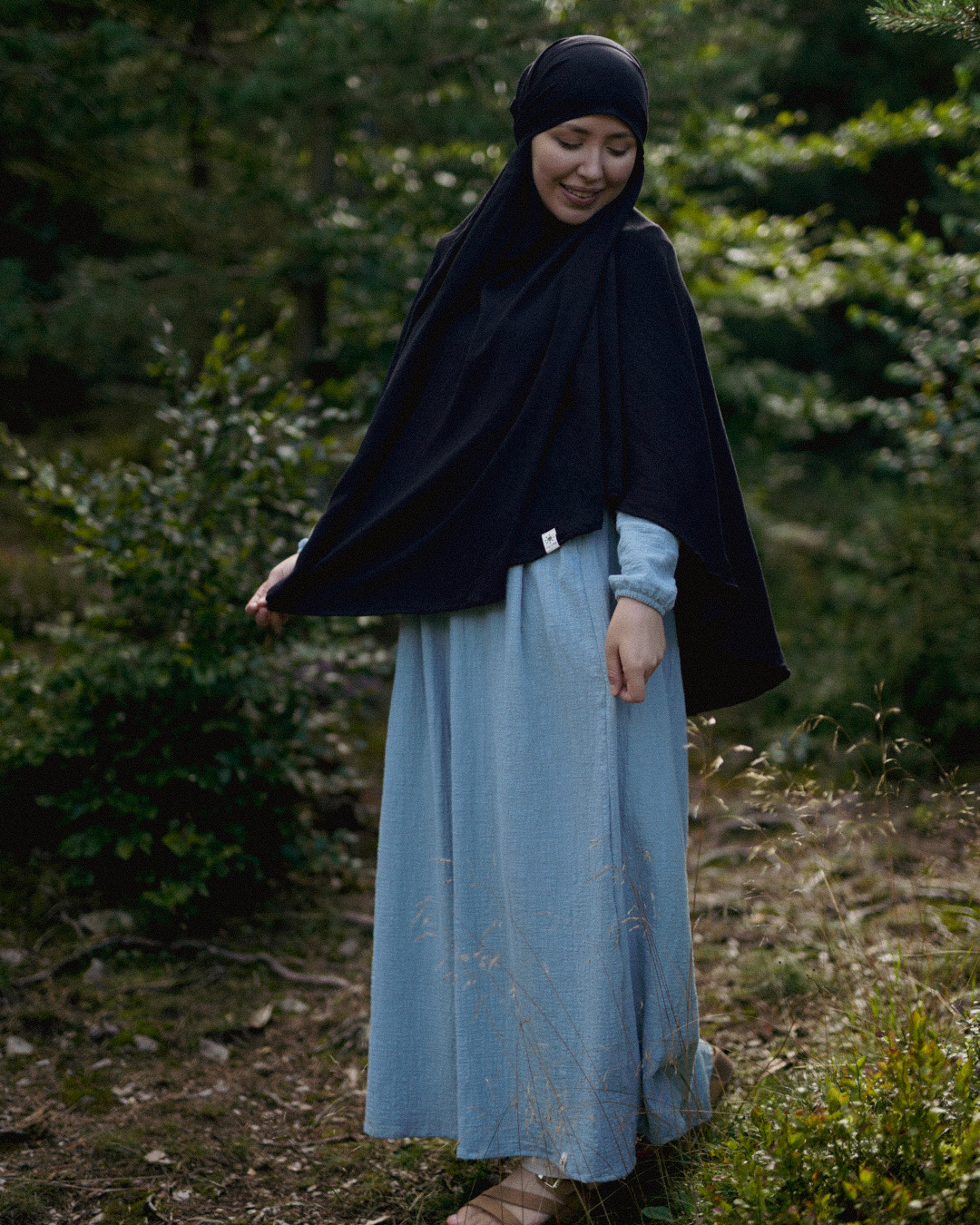 Khimar Sandy van viscose en linnen (Zwart)