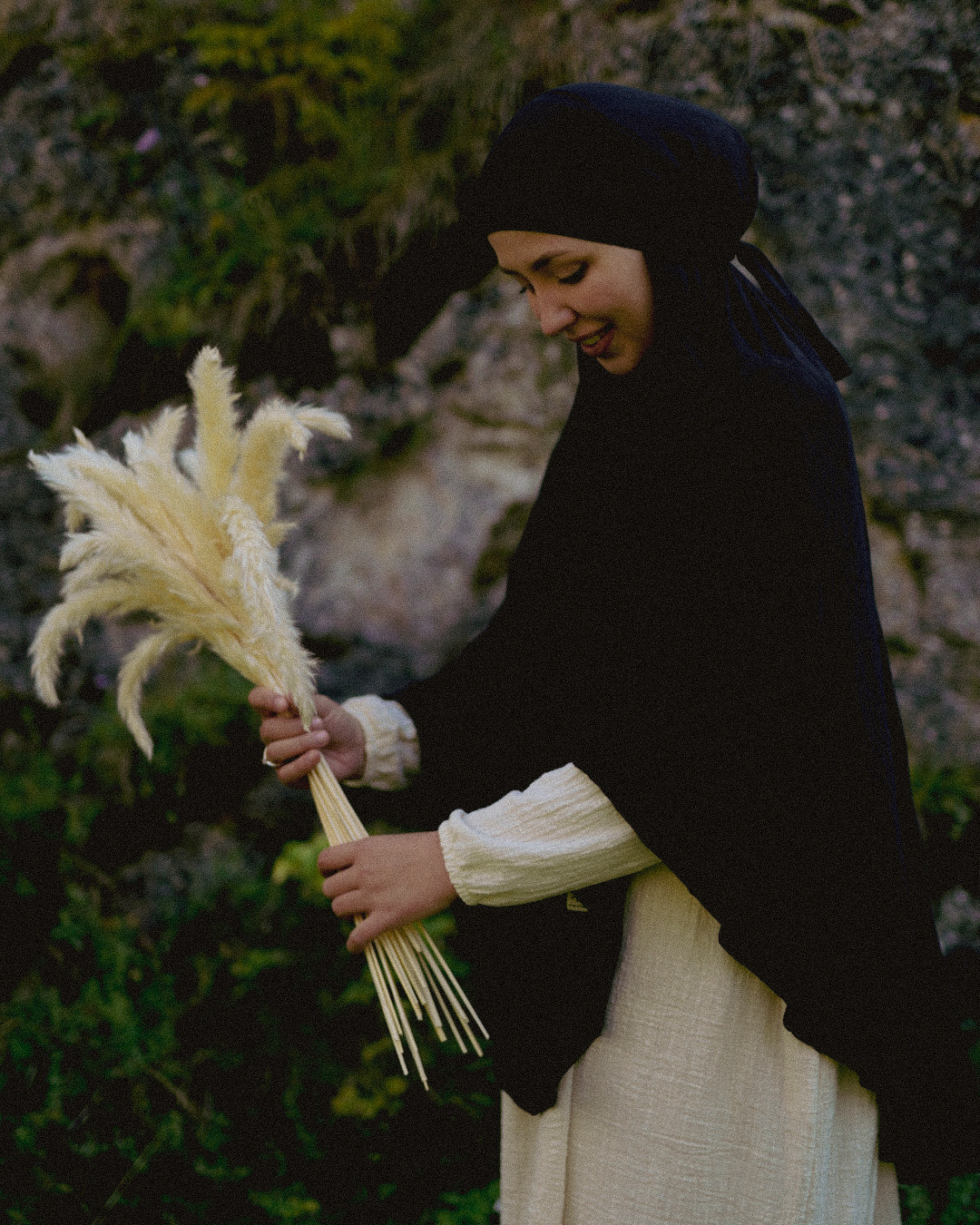 Khimar Sandy van viscose en linnen (Zwart)