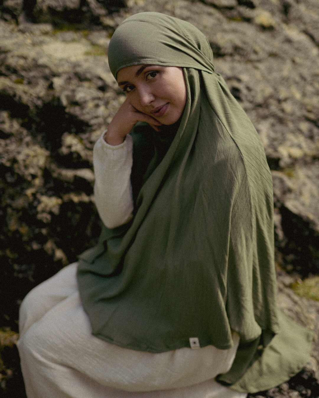 Khimar Sandy van viscose en linnen (Bosgroen)
