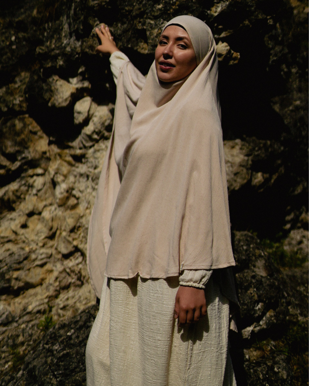 Khimar Sandy van viscose en linnen (Linnen Beige)