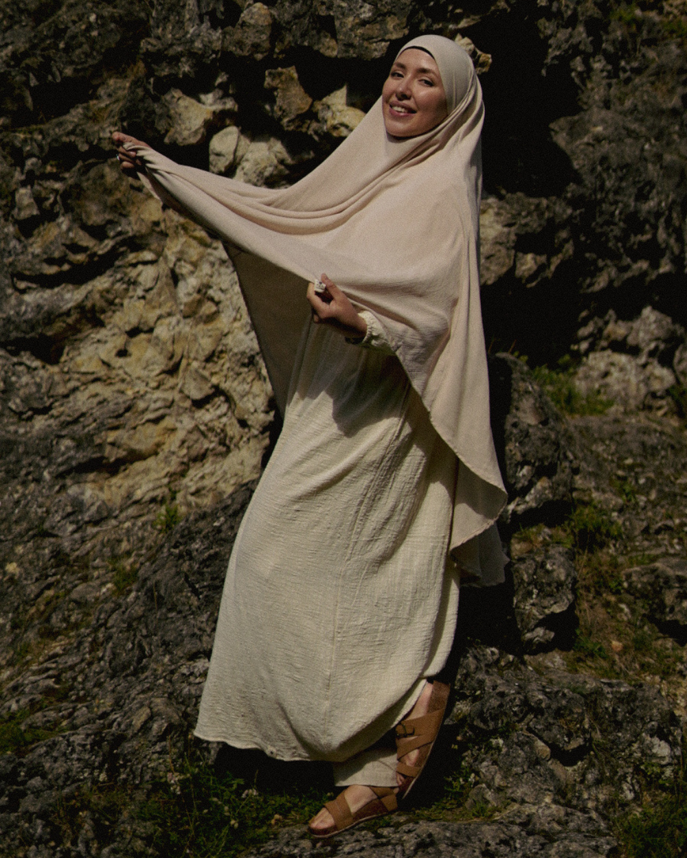 Khimar Sandy van viscose en linnen (Linnen Beige)