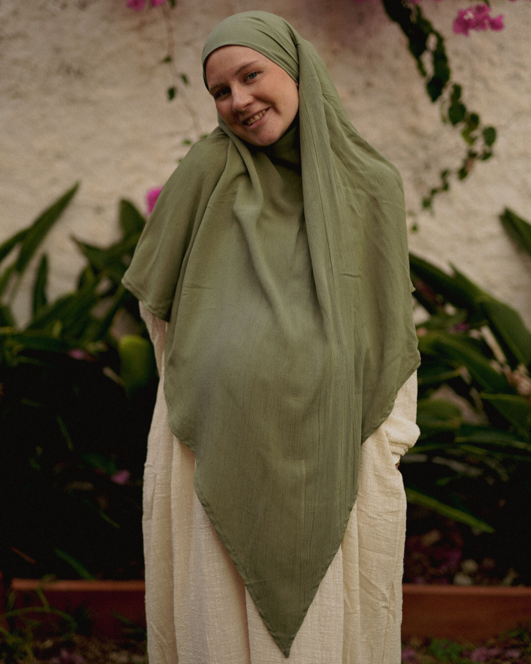Khimar Sandy van viscose en linnen (Bosgroen)