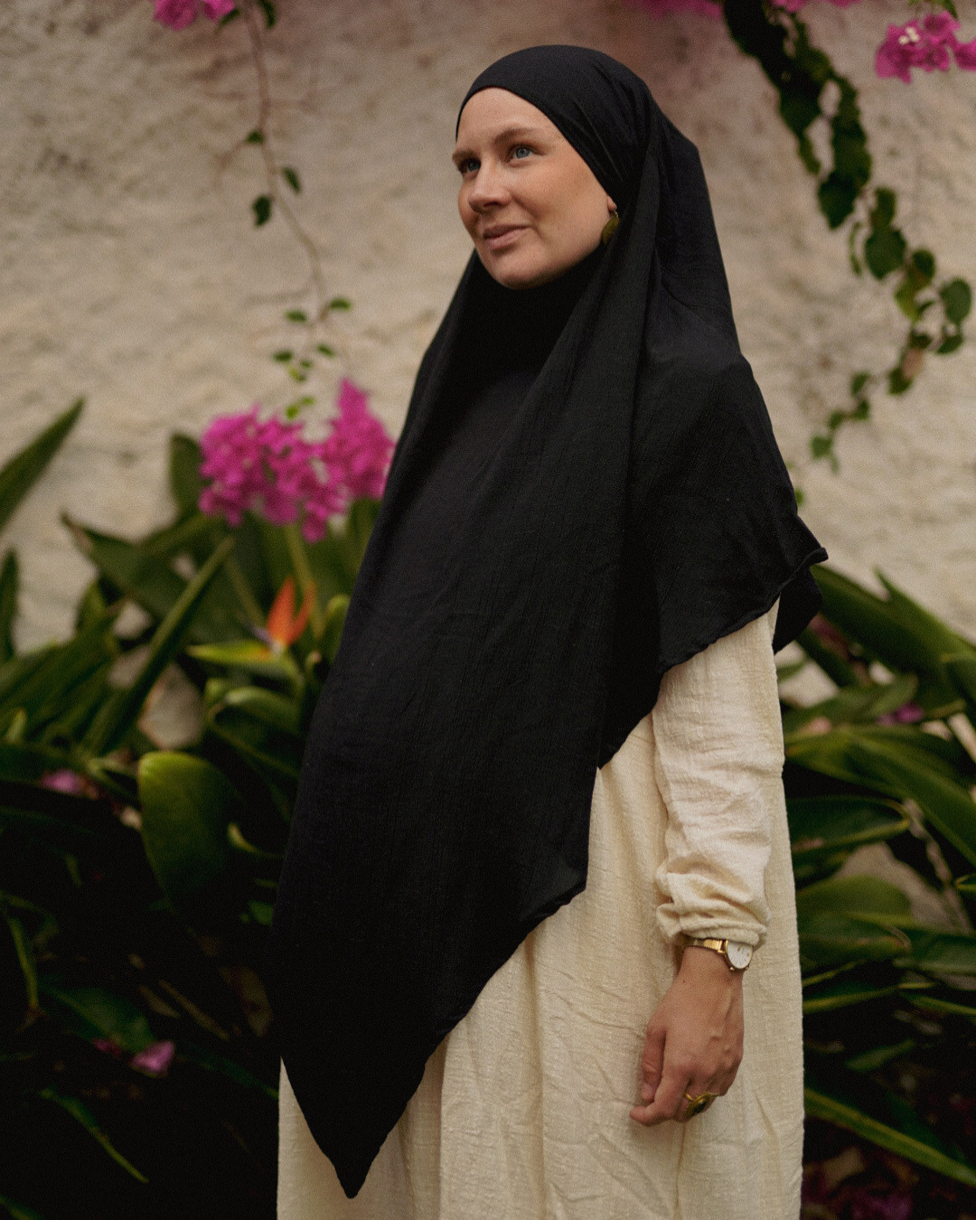 Khimar Sandy van viscose en linnen (Zwart)