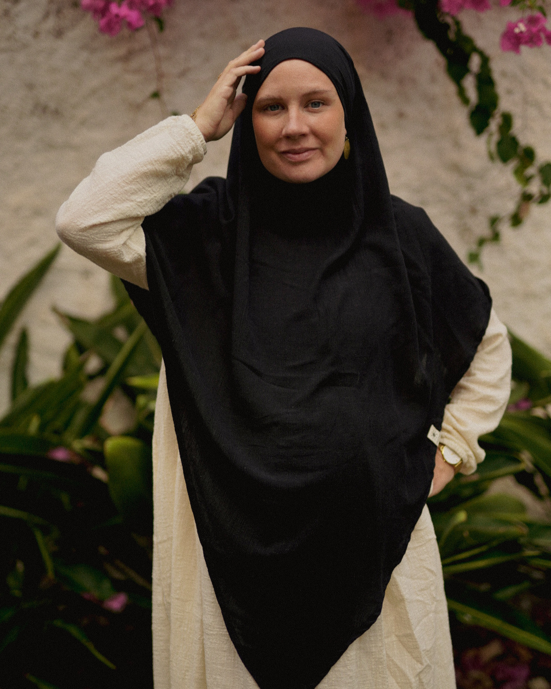Khimar Sandy van viscose en linnen (Zwart)