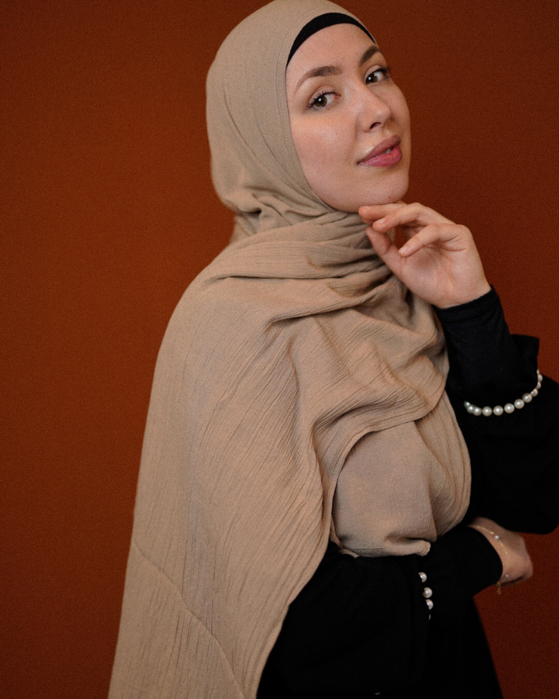 Crinkle Chiffon Hijab "Sandy" gemaakt van viscose en linnen (zand)