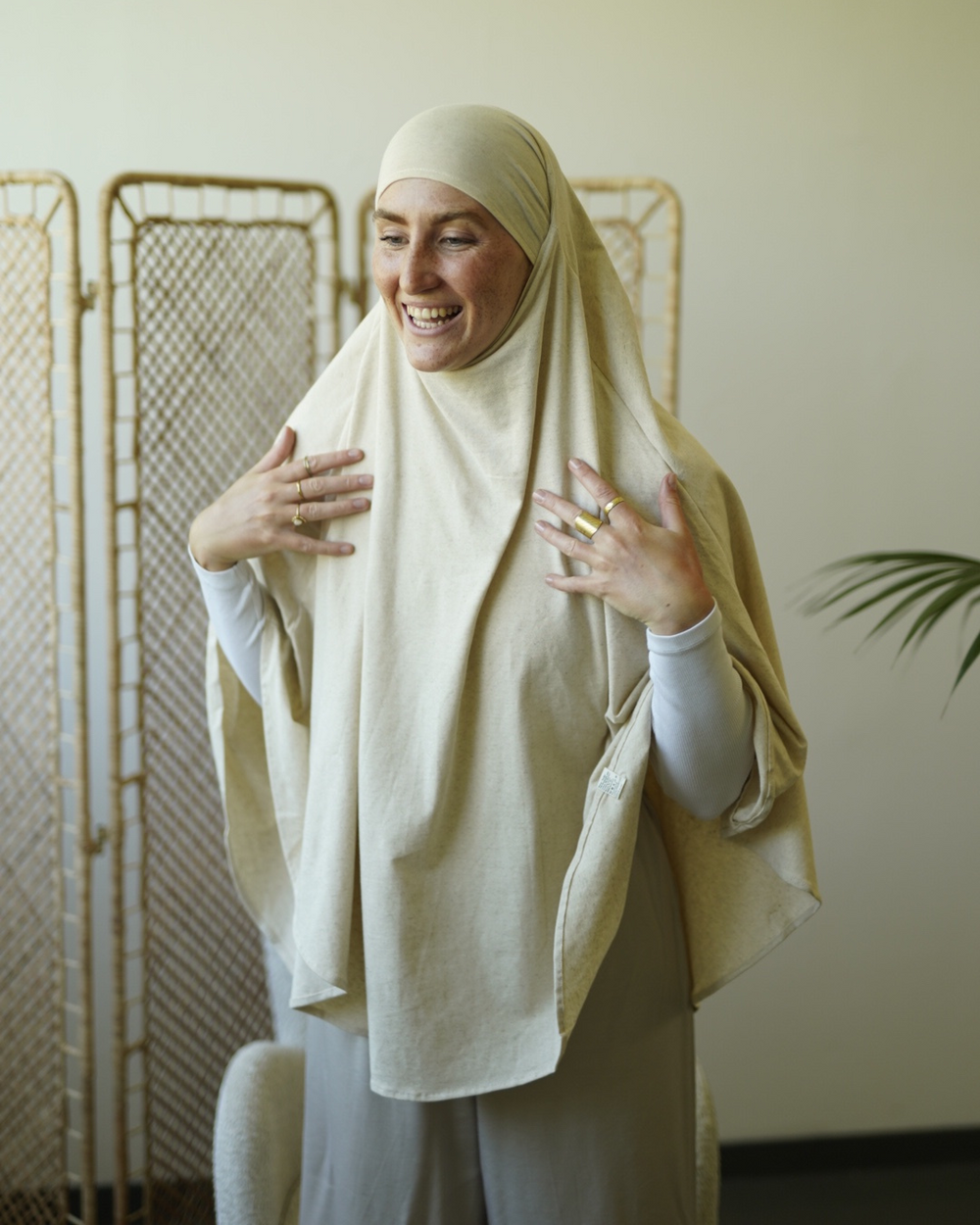 Gelimiteerde Eid Khimar van katoen en linnen - "Vanille"