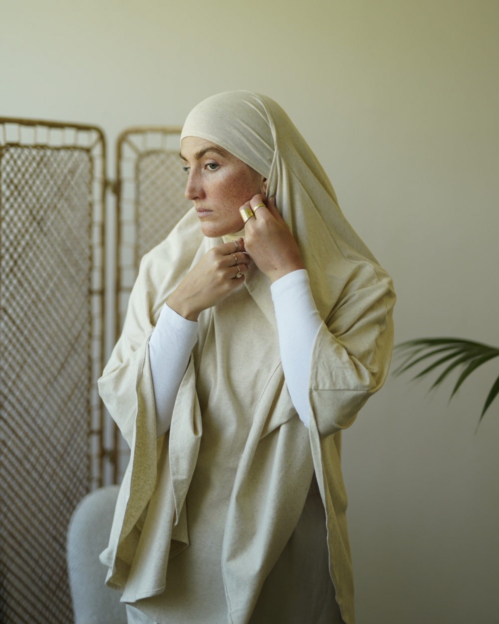 Gelimiteerde Eid Khimar van katoen en linnen - "Vanille"