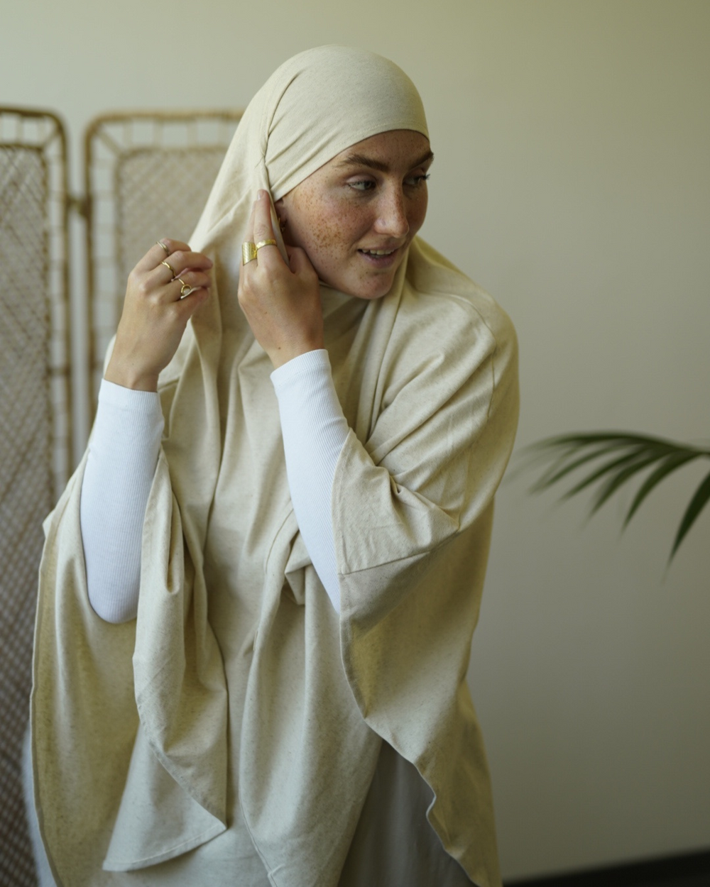 Gelimiteerde Eid Khimar van katoen en linnen - "Vanille"
