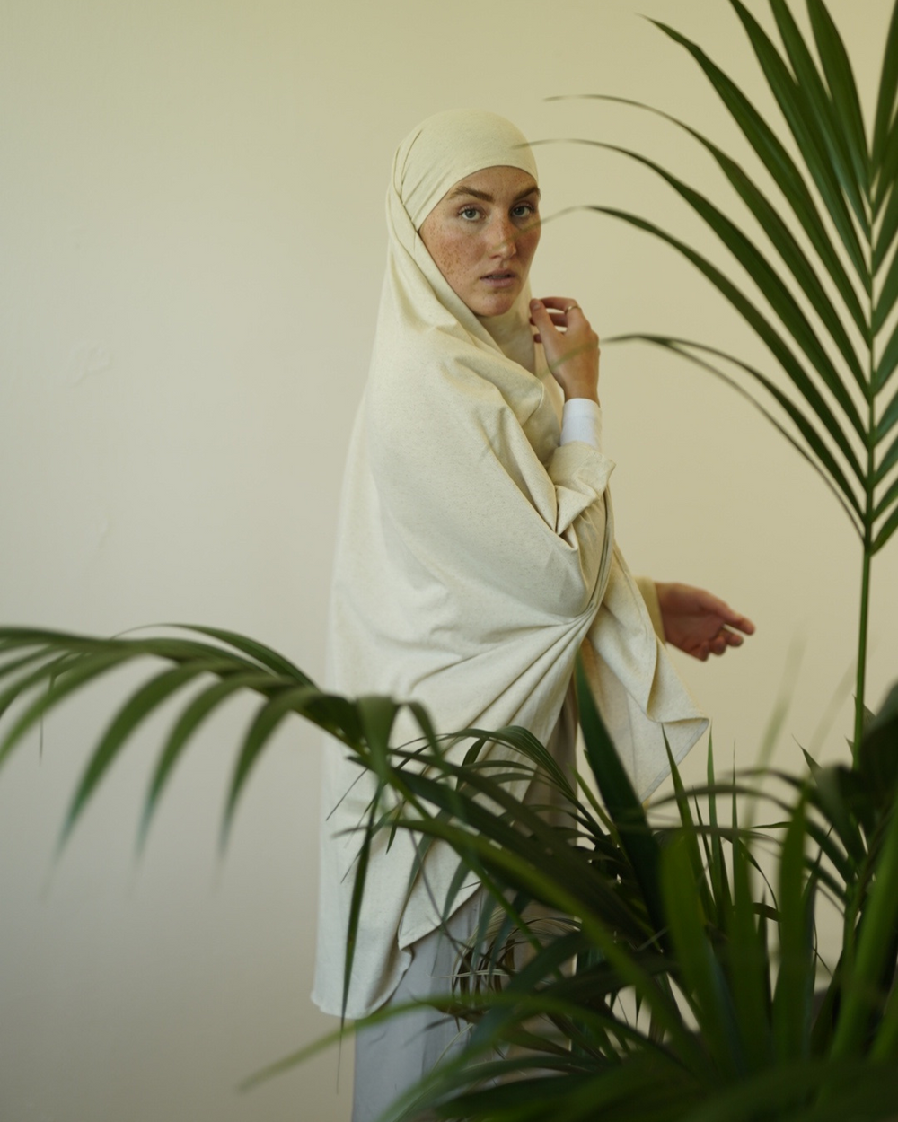 Gelimiteerde Eid Khimar van katoen en linnen - "Vanille"