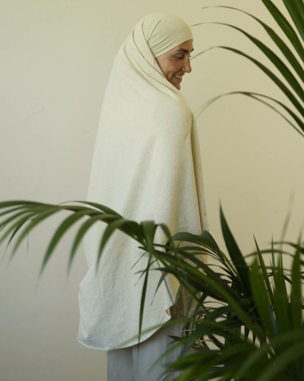 Gelimiteerde Eid Khimar van katoen en linnen - "Vanille"