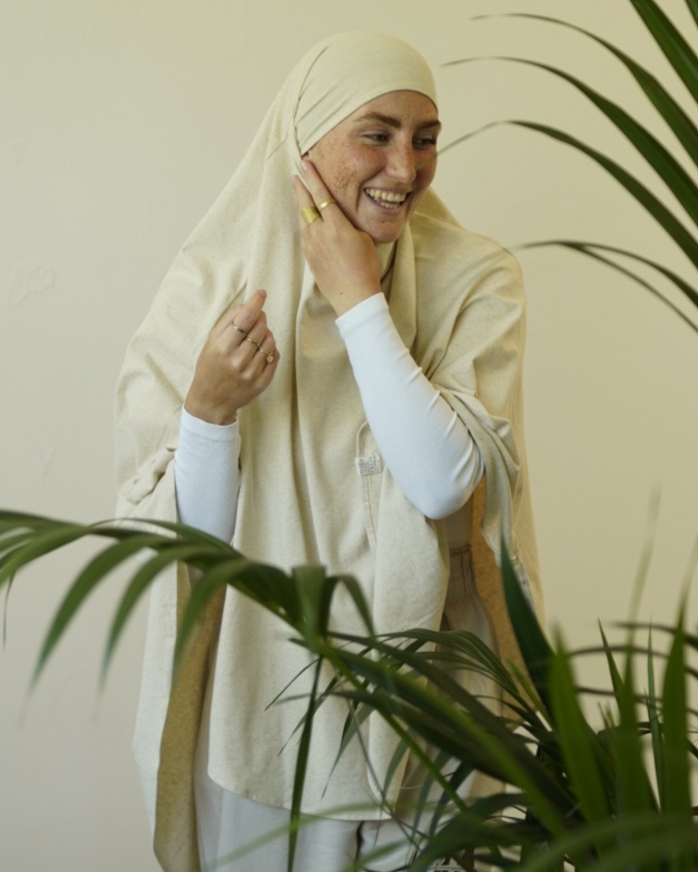Gelimiteerde Eid Khimar van katoen en linnen - "Vanille"
